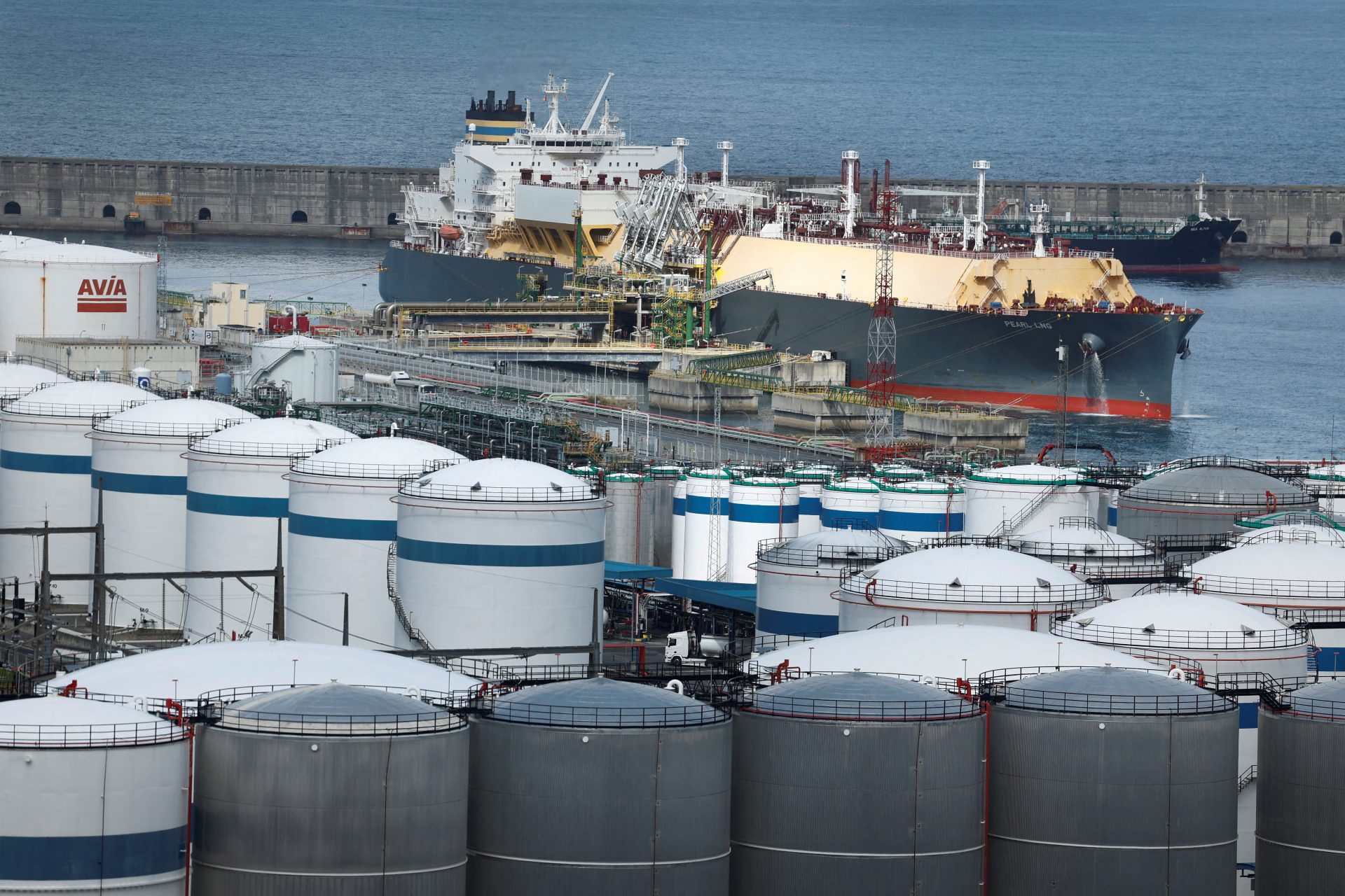 FILE PHOTO: Oil and gas tankers offload at Bilbao port