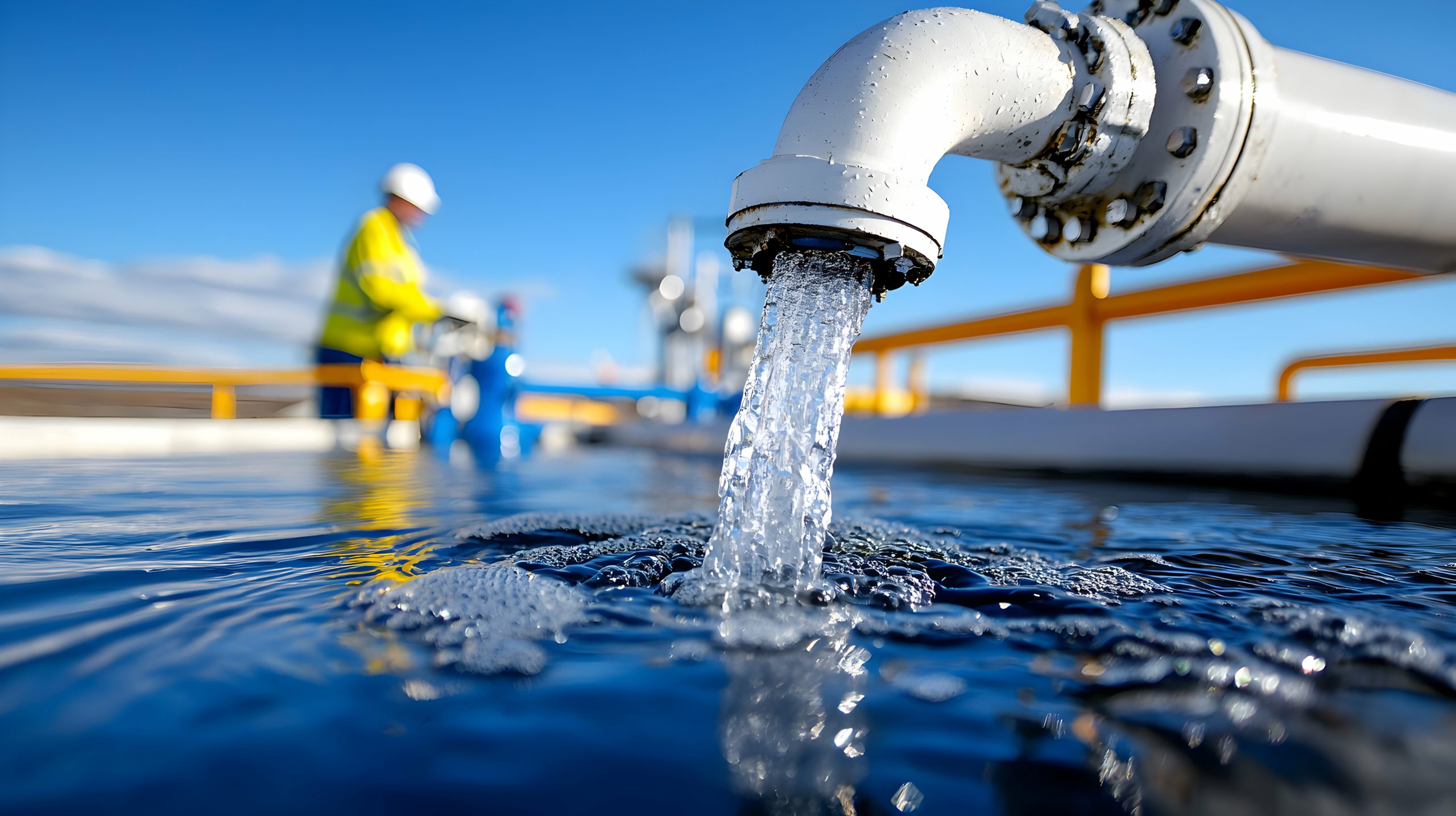 Water Flowing from Pipe into Wastewater Treatment Facility